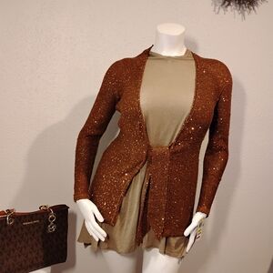 Chestnut Brown Sequin Women's Cardigan Sweater Wrap, Macy's Exclusive